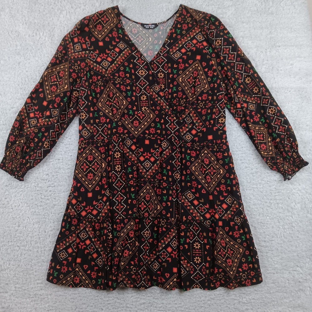 Bloomchic Dress Fit & Flare Woman 22-24 Black Geometric Smocked 02D250807MX002